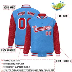 Powder Blue Red L Pattern Varsity Raglan Letterman Jacket 2