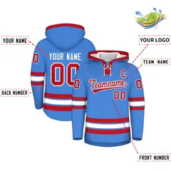 Powder Blue Red Lace-Up Neck Hockey Hoodie Classic Style 2