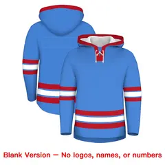 Powder Blue Red Lace-Up Neck Hockey Hoodie Classic Style 7