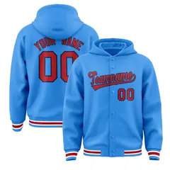 Powder Blue Red-Navy Classic Varsity Letterman Jacket Hoodie