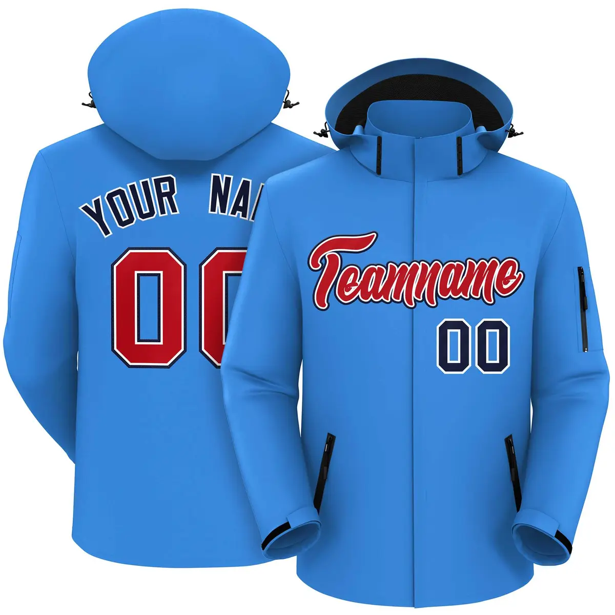 Powder Blue Red-Navy Classic Waterproof Jacket