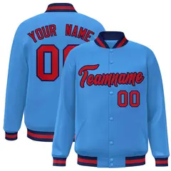Powder Blue Red-Navy Varsity Full-Snap Letterman Jacket