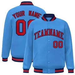 Powder Blue Red-Navy Varsity Full-Snap Letterman Jacket 1