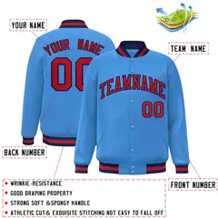 Powder Blue Red-Navy Varsity Full-Snap Letterman Jacket 2