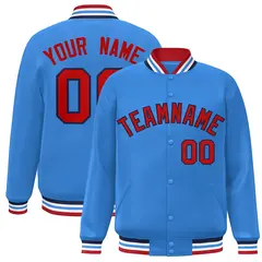 Powder Blue Red-Navy Varsity Full-Snap Letterman Jacket