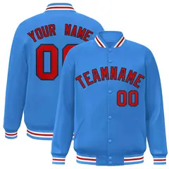 Powder Blue Red-Navy Varsity Full-Snap Letterman Jacket