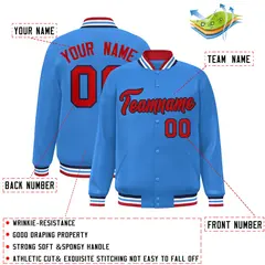 Powder Blue Red-Navy Varsity Full-Snap Letterman Jacket 2