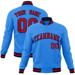 Powder Blue Red-Navy Varsity Full-Snap Letterman Jacket 1