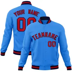 Powder Blue Red-Navy Varsity Full-Snap Letterman Jacket 1