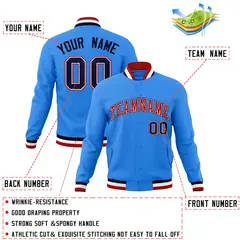 Powder Blue Red-Navy Varsity Full-Snap Letterman Jacket 4