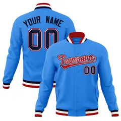 Powder Blue Red-Navy Varsity Full-Snap Letterman Jacket 1