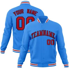 Powder Blue Red-Navy Varsity Full-Snap Letterman Jacket