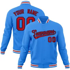 Powder Blue Red-Navy Varsity Full-Snap Letterman Jacket