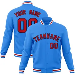Powder Blue Red-Navy Varsity Full-Snap Letterman Jacket