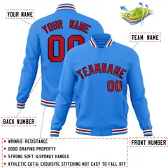 Powder Blue Red-Navy Varsity Full-Snap Letterman Jacket 4
