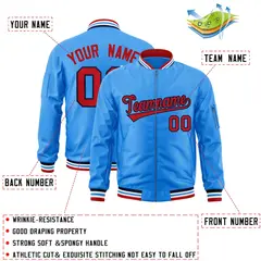 Powder Blue Red-Navy Varsity Full-Zip Letterman Jacket 2