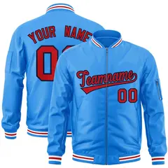 Powder Blue Red-Navy Varsity Full-Zip Letterman Jacket 1