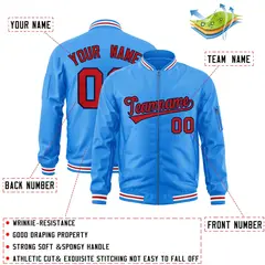 Powder Blue Red-Navy Varsity Full-Zip Letterman Jacket 2