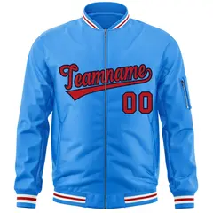 Powder Blue Red-Navy Varsity Full-Zip Letterman Jacket 3