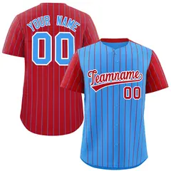 Powder Blue Red Pinstripe Raglan Sleeves Baseball Jersey 1