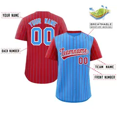Powder Blue Red Pinstripe Raglan Sleeves Baseball Jersey 2