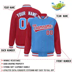 Powder Blue Red Pinstripe Raglan Varsity Letterman Baseball Jacket 2