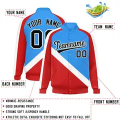 Powder Blue Red Raglan Full-Snap Letterman Baseball Jacket 2