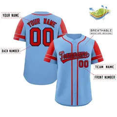 Powder Blue Red Raglan Sleeve Authentic Baseball Jersey 2