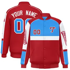Powder Blue Red Raglan Sleeve Varsity Letterman Jacket 1