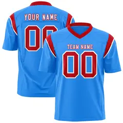 Powder Blue Red Shoulder Cut Two-Tone Flag Football Jersey 1