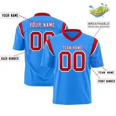 Powder Blue Red Shoulder Cut Two-Tone Flag Football Jersey 2