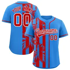 Powder Blue Red Split Coconut Tree Baseball Jersey 1