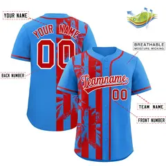 Powder Blue Red Split Coconut Tree Baseball Jersey 2