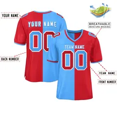 Powder Blue Red Split Two Tone Design Football Jersey 2