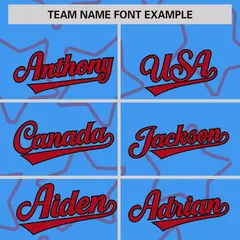 Powder Blue Red Star Pattern Varsity Letterman Baseball Jacket 3