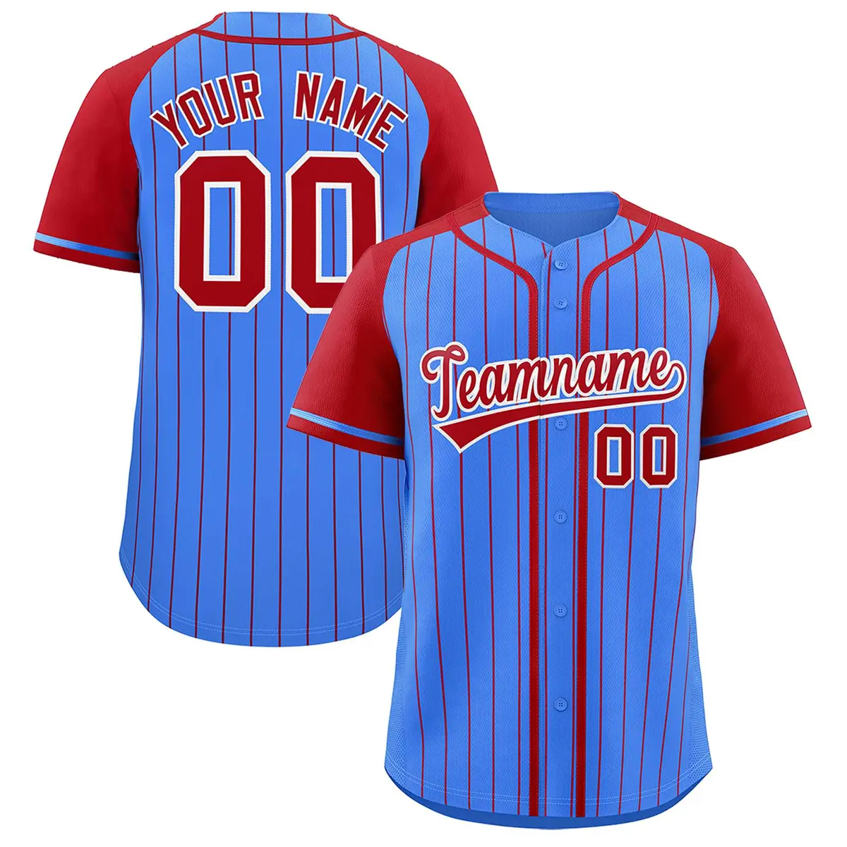 Powder Blue Red Stripe Raglan Baseball Jersey