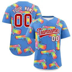 Powder Blue Red Sugar-Coated Firepower Graffiti Baseball Jersey 1