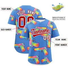 Powder Blue Red Sugar-Coated Firepower Graffiti Baseball Jersey 2