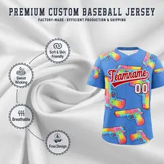 Powder Blue Red Sugar-Coated Firepower Graffiti Baseball Jersey 3