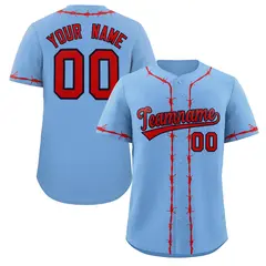 Powder Blue Red Thorns Ribbed Baseball Jersey