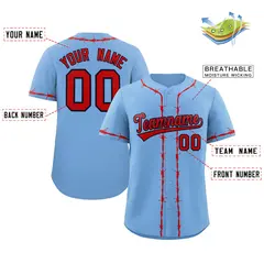 Powder Blue Red Thorns Ribbed Baseball Jersey 2