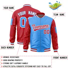 Powder Blue Red Two-Tone Varsity Letterman Bomber Jacket 2