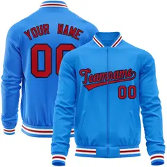 Powder Blue Red Varsity Full-Zip Letterman Baseball Jacket