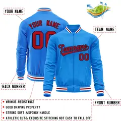 Powder Blue Red Varsity Full-Zip Letterman Baseball Jacket 4