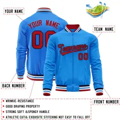 Powder Blue Red Varsity Full-Zip Letterman Baseball Jacket 4