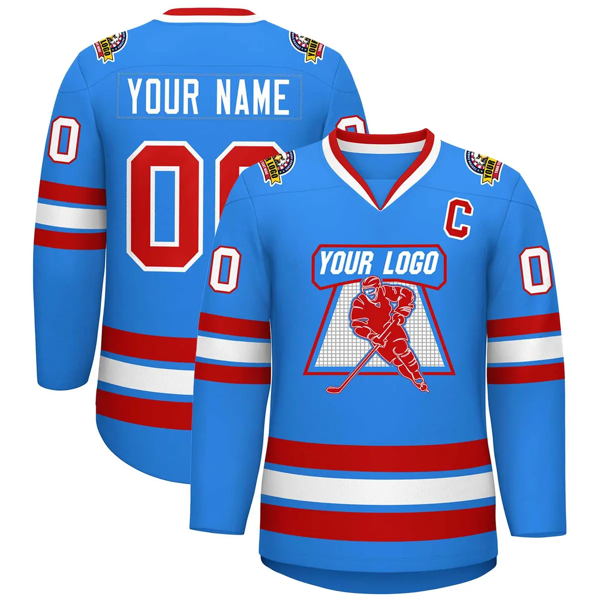 Powder Blue Red-White Classic Hockey Jersey