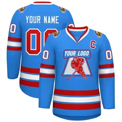 Powder Blue Red-White Classic Hockey Jersey