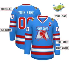 Powder Blue Red-White Classic Hockey Jersey 2