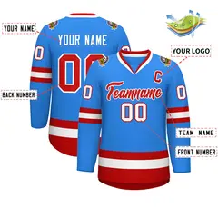 Powder Blue Red-White Classic Hockey Jersey 2