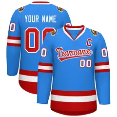 Powder Blue Red-White Classic Hockey Jersey